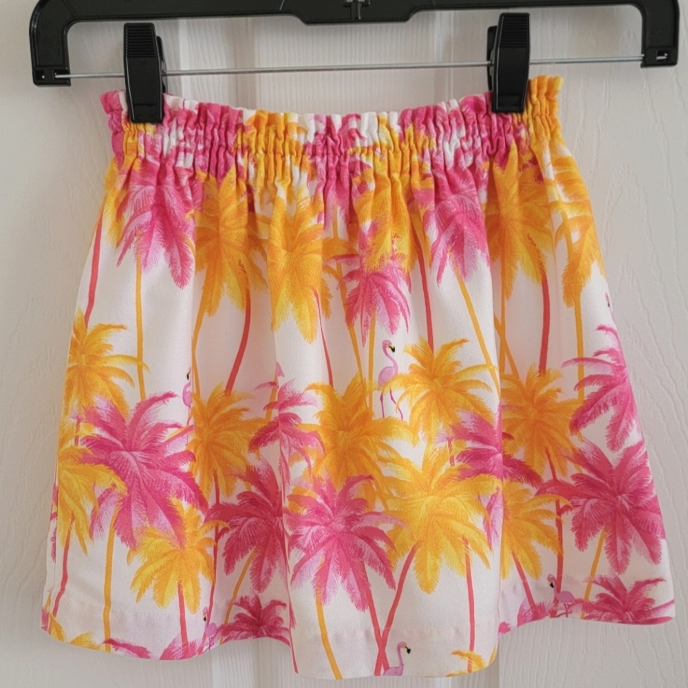🦩🌴 Tropical Palm Tree Skirt in Pink and Yellow For Little Girl